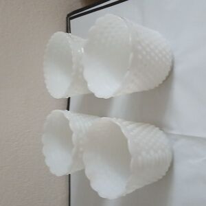 Set Of 4 Vintage Fire-King oven Ware milk glass hobnail planters.